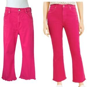 LOFT Hot Pink Kick Flare Crop Jeans Size 6/28 Raw Hem High Waist Bright Summer